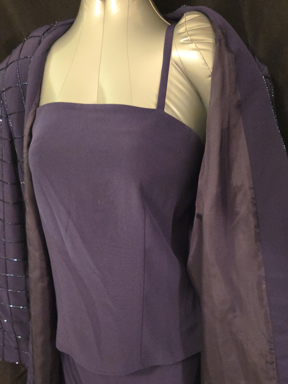 Women's Purple Grid-Pattern Open Jacket - Picture 3 of 6